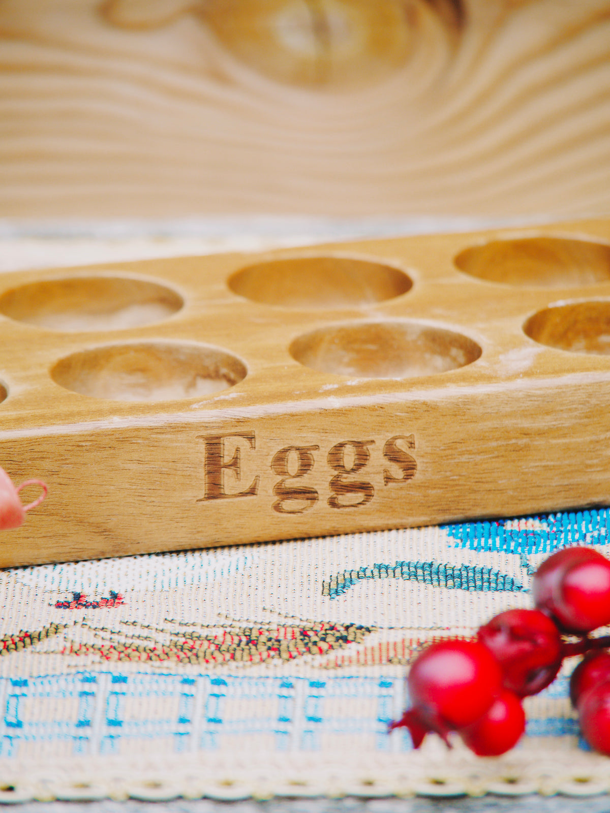 Range-Œufs en Bois Massif – Inscription "Eggs" – Style Cottage / Ferme Rétro