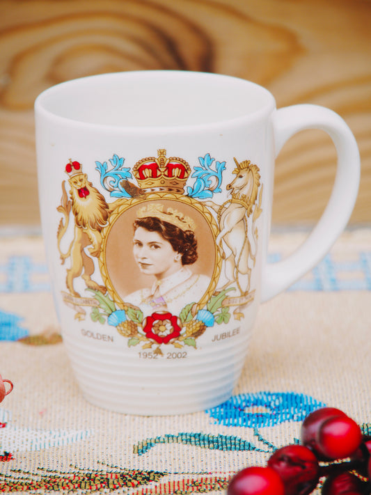 Mug Commémoratif Vintage – Jubilé d'Or de la Reine Elizabeth II (1952-2002) – Céramique Anglaise