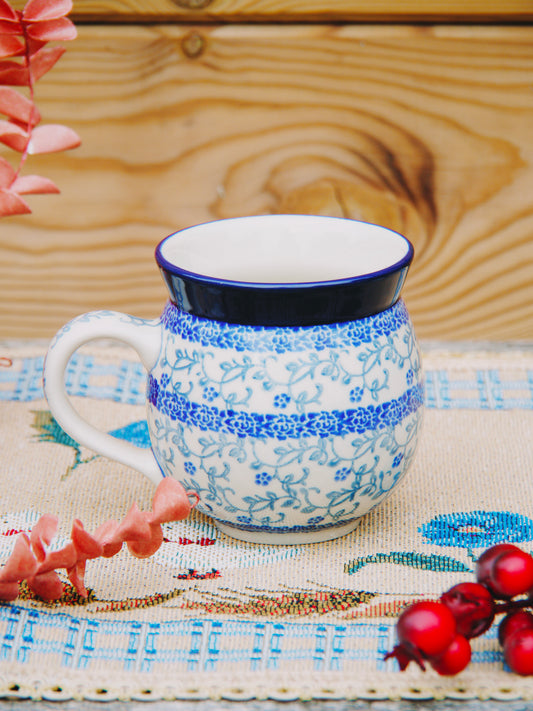 Grande Tasse Bedonnante en Céramique Polonaise – Motif Bleu et Blanc – Poterie de Bolesławiec