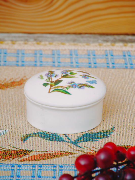 Petite Boîte / Poudrier Vintage en Céramique Portmeirion – Décor Botanique –