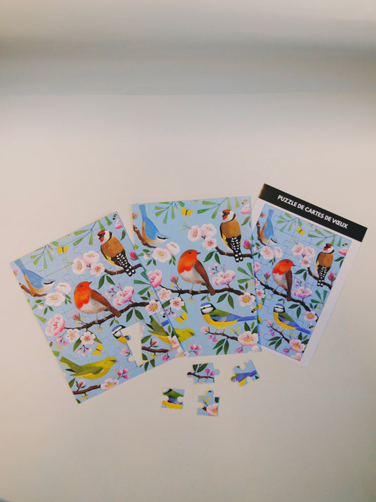 Carte de vœux puzzle "oiseaux de printemps"
