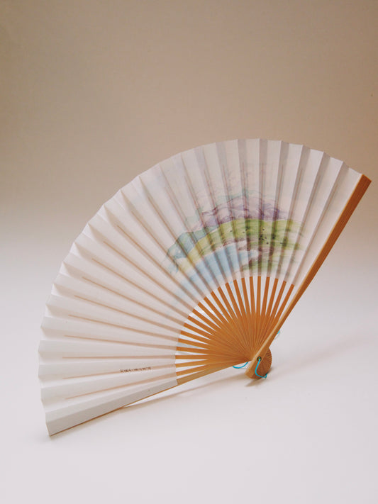 Eventail papier de riz et bambou - Aquarelle