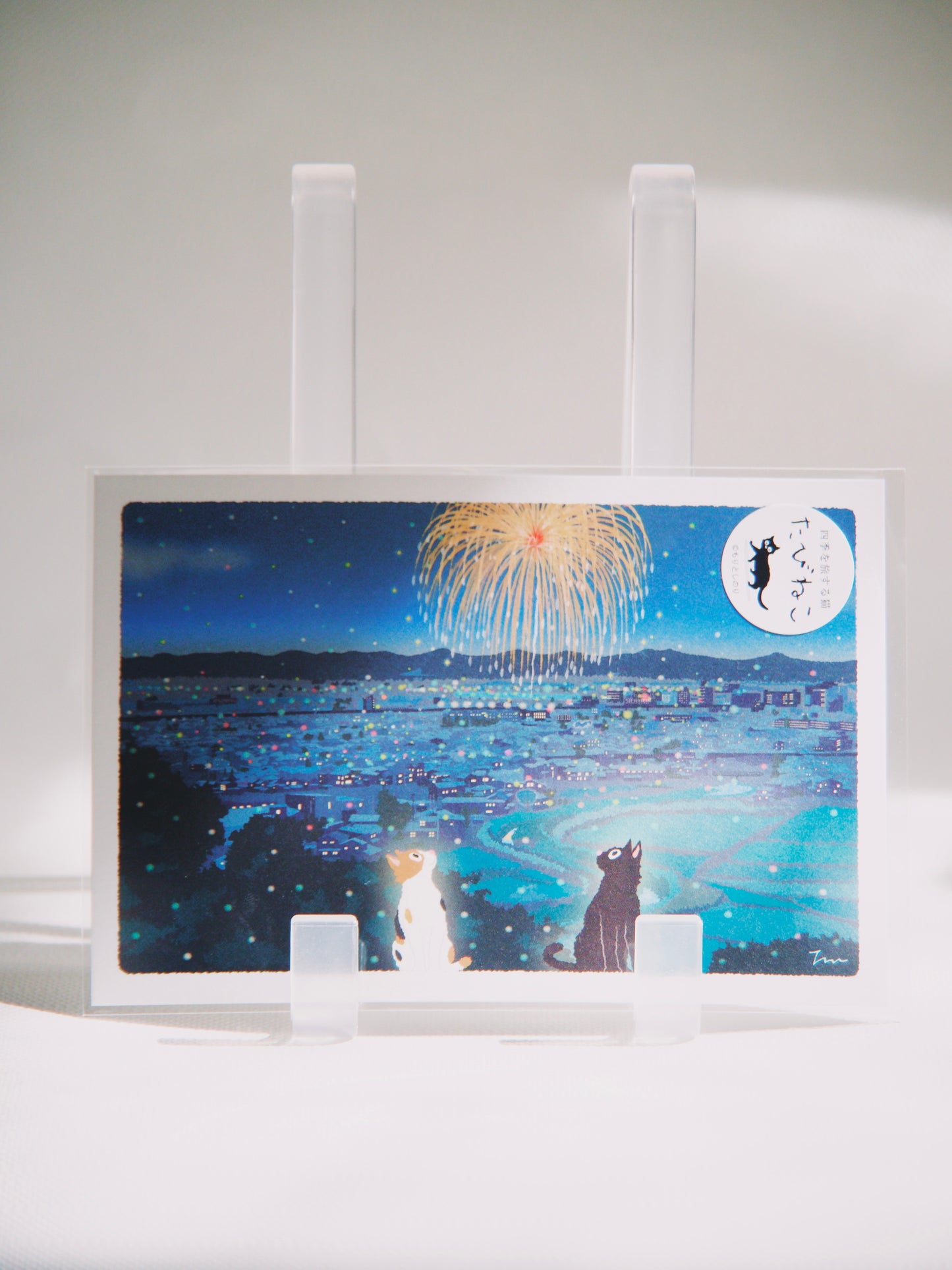 Carte Postale Japonaise Tabineko – Chats sous le Feu d'Artifice d'Été