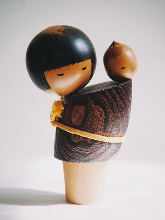 Poupée Kokeshi Artisanale en Bois – Mère et Enfant