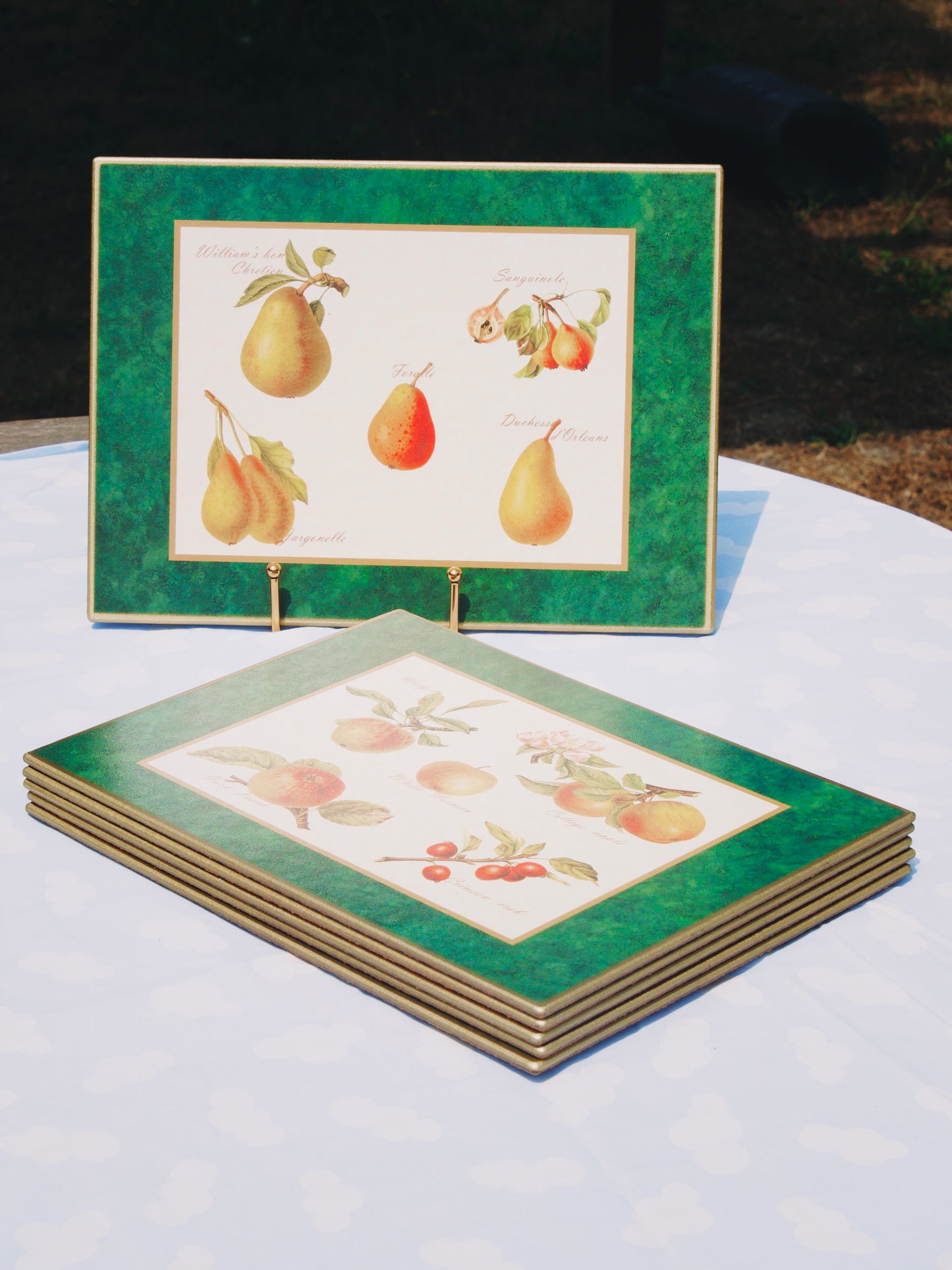 Set de 6 marque-places / sets de table rigides vintage – Planches botaniques poires & pommes