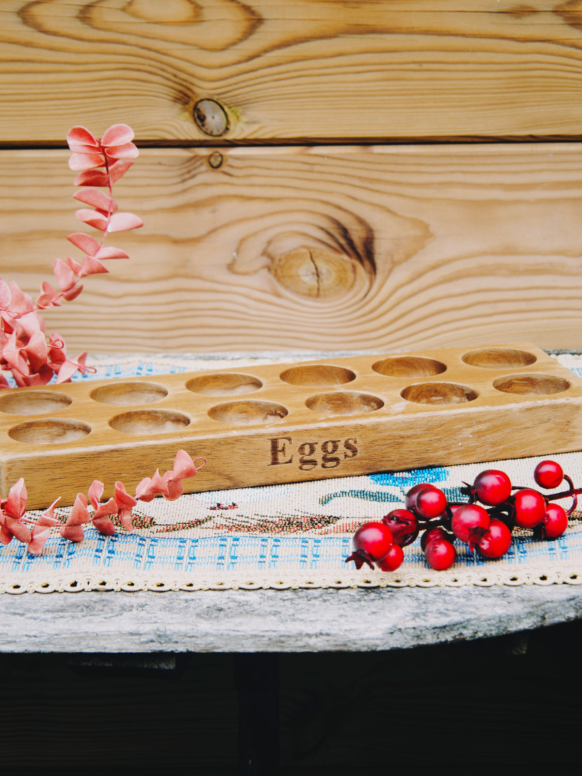 Range-Œufs en Bois Massif – Inscription "Eggs" – Style Cottage / Ferme Rétro