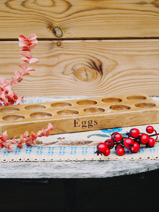 Range-Œufs en Bois Massif – Inscription "Eggs" – Style Cottage / Ferme Rétro