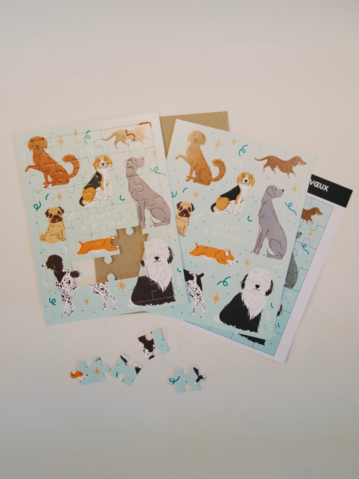Carte d'anniversaire puzzle chiens